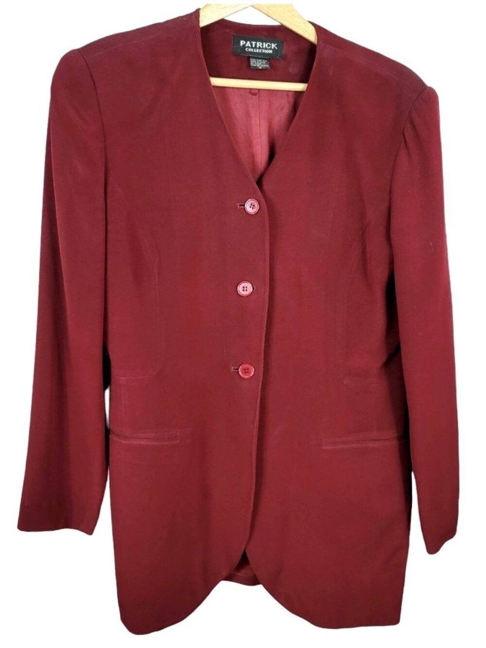 Patrick Collection Women Silk Blazer Jacket Red Medium 3-Button Single VTG READ